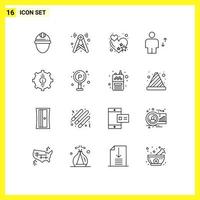 16 iconos creativos signos y símbolos modernos de movimiento ascensor red cuerpo corazón elementos de diseño vectorial editables vector