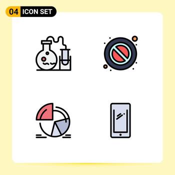 4 User Interface Filledline Flat Color Pack of modern Signs and Symbols of tube statistics science warning pie chart Editable Vector Design Elements