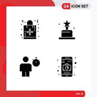 Group of 4 Solid Glyphs Signs and Symbols for christmas human hand bag oscar timer Editable Vector Design Elements