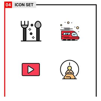 4 Filledline Flat Color concept for Websites Mobile and Apps cutlery player public youtube concentration Editable Vector Design Elements