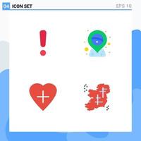 4 User Interface Flat Icon Pack of modern Signs and Symbols of alert heart shape sign pin ireland Editable Vector Design Elements