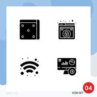 4 Universal Solid Glyph Signs Symbols of casino wireless design security online Editable Vector Design Elements