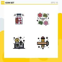 User Interface Pack of 4 Basic Filledline Flat Colors of jar currency heart organization distributed ledger book Editable Vector Design Elements