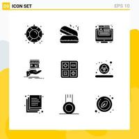 Pictogram Set of 9 Simple Solid Glyphs of calculate hand marketing online donate Editable Vector Design Elements