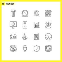 User Interface Pack of 16 Basic Outlines of protection antivirus ship songs fm Editable Vector Design Elements