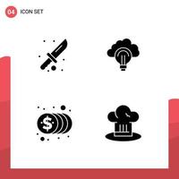 4 Solid Glyph concept for Websites Mobile and Apps camping coins tool bulb investment Editable Vector Design Elements