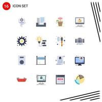 Flat Color Pack of 16 Universal Symbols of gear sketch growth modelling cube Editable Pack of Creative Vector Design Elements