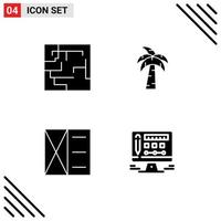 4 User Interface Solid Glyph Pack of modern Signs and Symbols of labyrinth wallet palm accessories screen Editable Vector Design Elements