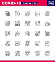 Simple Set of Covid19 Protection Blue 25 icon pack icon included check list medical rest time hospital avoid viral coronavirus 2019nov disease Vector Design Elements