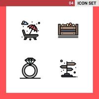 conjunto de 4 iconos de interfaz de usuario modernos signos de símbolos para elementos de diseño de vector editables de anillo de comida de romance de diamante de cama de sol