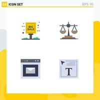 Group of 4 Modern Flat Icons Set for board webpage sale advertisement law color fill in text Editable Vector Design Elements