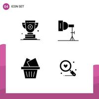 Universal Icon Symbols Group of 4 Modern Solid Glyphs of trophy cart prize photo box Editable Vector Design Elements