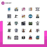 Set of 25 Vector Filled line Flat Colors on Grid for arrow pin feminism notepad pencil Editable Vector Design Elements