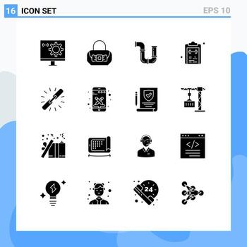 Paquete de glifos sólidos de interfaz de usuario de 16 de signos y símbolos modernos de elementos de diseño de vectores editables de agua de lista de tuberías de marca de tarea