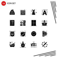 Group of 16 Solid Glyphs Signs and Symbols for connect text database edit frock Editable Vector Design Elements