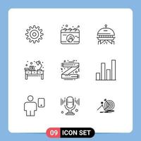 9 Thematic Vector Outlines and Editable Symbols of clothes accessories space workplace table Editable Vector Design Elements