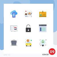 Modern Set of 9 Flat Colors Pictograph of lock tactic id strategy game Editable Vector Design Elements