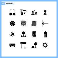 Pack of 16 creative Solid Glyphs of setting cogs find job loading glass Editable Vector Design Elements