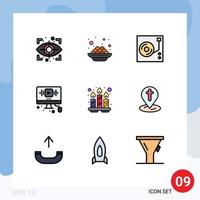 Stock Vector Icon Pack of 9 Line Signs and Symbols for relaxation internet player web youtube Editable Vector Design Elements