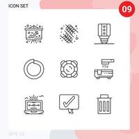 Group of 9 Modern Outlines Set for bath support led safety washer Editable Vector Design Elements