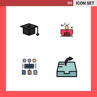 Mobile Interface Filledline Flat Color Set of 4 Pictograms of cap program candle lighter document Editable Vector Design Elements