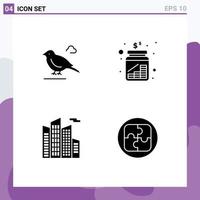 Mobile Interface Solid Glyph Set of 4 Pictograms of bird building sparrow jar skyscraper Editable Vector Design Elements