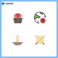 Pictogram Set of 4 Simple Flat Icons of bucket fire global padlock holiday Editable Vector Design Elements