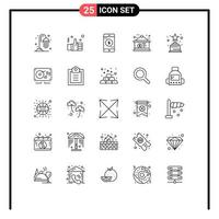 Mobile Interface Line Set of 25 Pictograms of award dollar sign application dollar board Editable Vector Design Elements