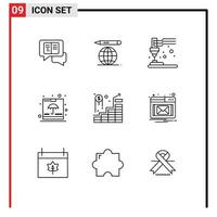 Group of 9 Outlines Signs and Symbols for investment shipping equipment insurance container Editable Vector Design Elements