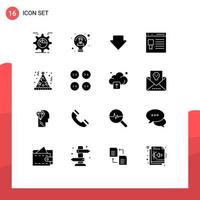 Pack of 16 Modern Solid Glyphs Signs and Symbols for Web Print Media such as website development person develop downlod Editable Vector Design Elements