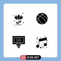 Editable Vector Line Pack of 4 Simple Solid Glyphs of flora award nature basketball degree Editable Vector Design Elements