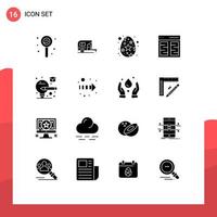 Set of 16 Commercial Solid Glyphs pack for bulb interface easter content columns Editable Vector Design Elements