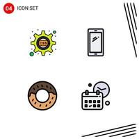 Set of 4 Vector Filledline Flat Colors on Grid for cascading donut css gear mobile calendar Editable Vector Design Elements