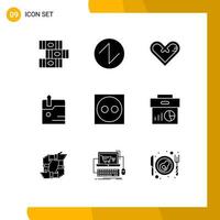 Group of 9 Modern Solid Glyphs Set for business electric like cord technology Editable Vector Design Elements