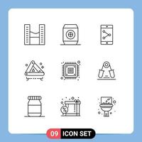 9 Universal Outlines Set for Web and Mobile Applications encryption data mobile chip road Editable Vector Design Elements