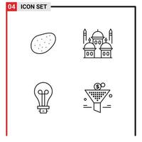Pack of 4 Modern Filledline Flat Colors Signs and Symbols for Web Print Media such as patato innovation masjid pray filter Editable Vector Design Elements