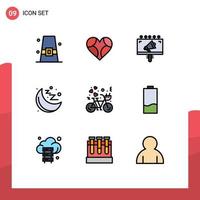 conjunto de 9 iconos de interfaz de usuario modernos símbolos signos para la salud de la bicicleta como elementos de diseño de vectores editables de cartelera de gimnasio