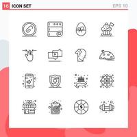 Universal Icon Symbols Group of 16 Modern Outlines of gestures cooker hat egg cooker chef Editable Vector Design Elements