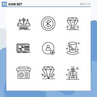 Modern Set of 9 Outlines Pictograph of equalization control network jewel gem Editable Vector Design Elements