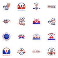 HAPPY FATHERS DAY 16 Blue and red HOLIDAY HAND LETTERING VECTOR HAND LETTERING GREETING TYPOGRAPHY Editable Vector Design Elements