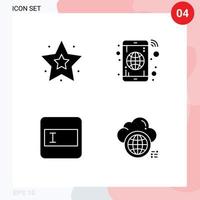 Group of 4 Modern Solid Glyphs Set for favorite text field app phone computing Editable Vector Design Elements