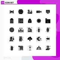 25 Thematic Vector Solid Glyphs and Editable Symbols of static record fruits camera protection Editable Vector Design Elements