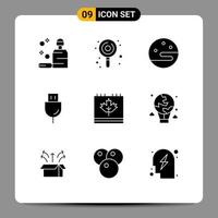 Pictogram Set of 9 Simple Solid Glyphs of calendar technology moon products electronics Editable Vector Design Elements
