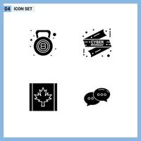 Group of 4 Solid Glyphs Signs and Symbols for gym flag fitness shop chat Editable Vector Design Elements