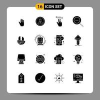 Pack of 16 creative Solid Glyphs of animal out person touch hand Editable Vector Design Elements