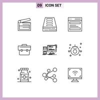 9 Universal Outline Signs Symbols of portfolio briefcase office bag interface Editable Vector Design Elements