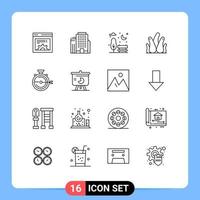 Universal Icon Symbols Group of 16 Modern Outlines of stopwatch optimization park management succulent plant Editable Vector Design Elements