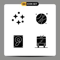 Pictogram Set of 4 Simple Solid Glyphs of nature speaker stars sports trolley Editable Vector Design Elements