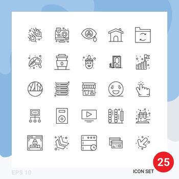Pictogram Set of 25 Simple Lines of sync backup mutation house construction Editable Vector Design Elements