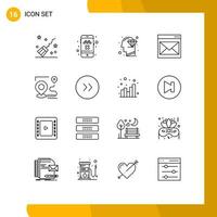 Universal Icon Symbols Group of 16 Modern Outlines of map email diamond contact us communication Editable Vector Design Elements